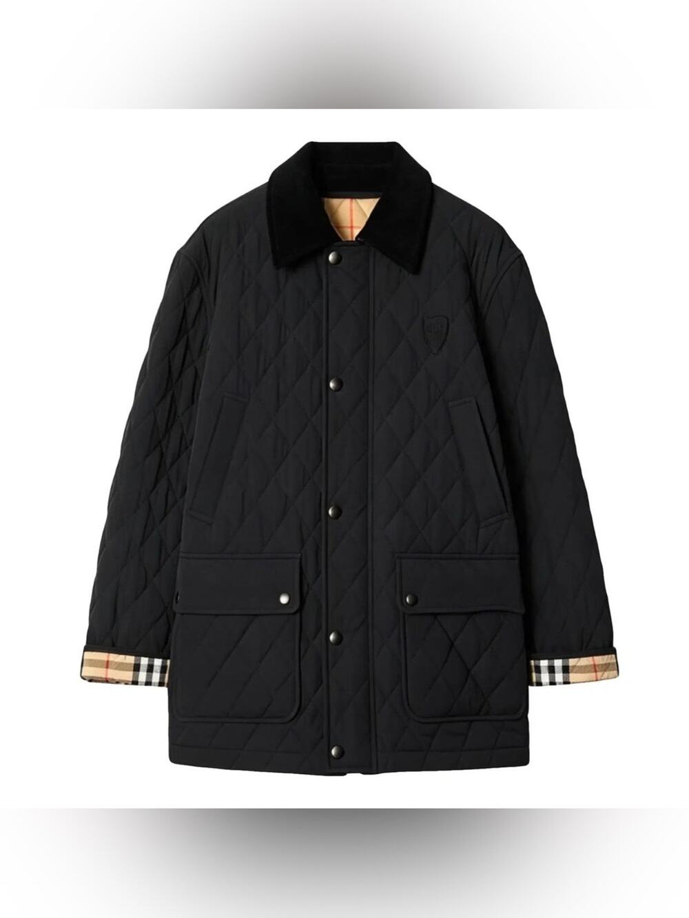 Burberry Black with vintage Check Trim Quilted Jacket S